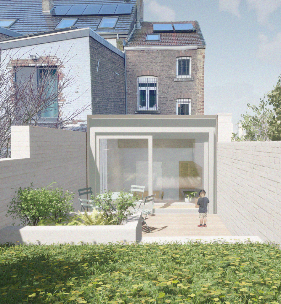 Projet architecture extension habitation vue extérieure terrasse façade