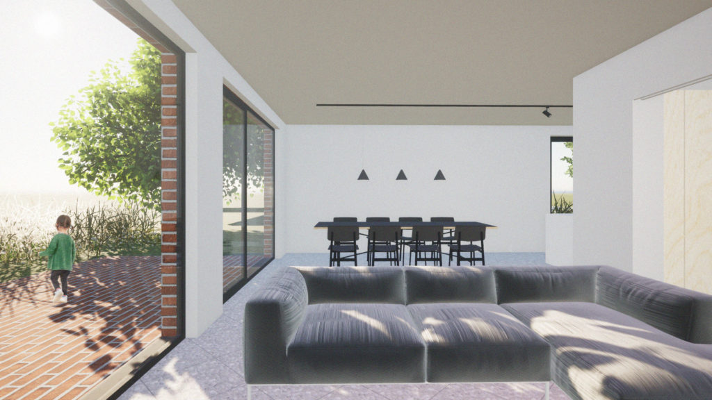 Projet Architecture construction mitoyenne modulaire intérieur séjour salle à manger